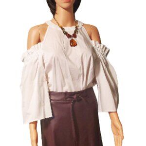 Worthington Women's White Stylish Shoulder Cutout Long Sleeve Blouse